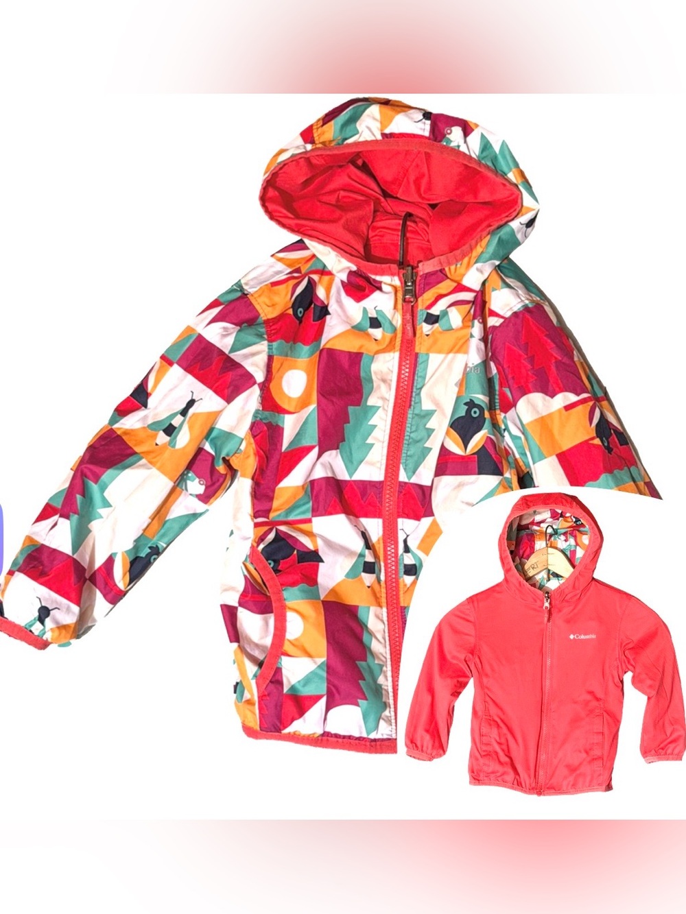 Columbia Kids Whitetail Trail II Reversible Jacket Geometric Red 4T Coat Bright